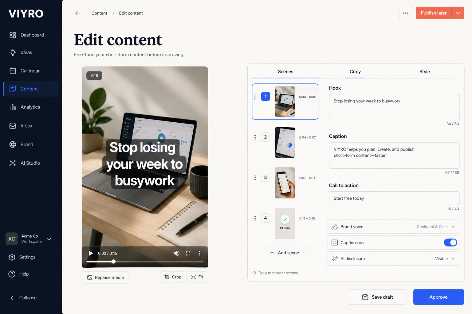 Viyro content production interface